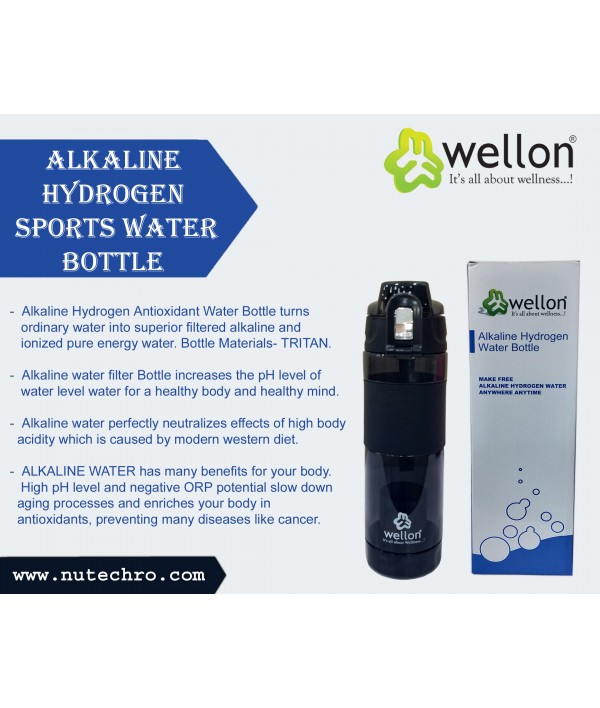 WELLON Alkaline Sports Water Bottle for Healthy Drinking Water (Black)